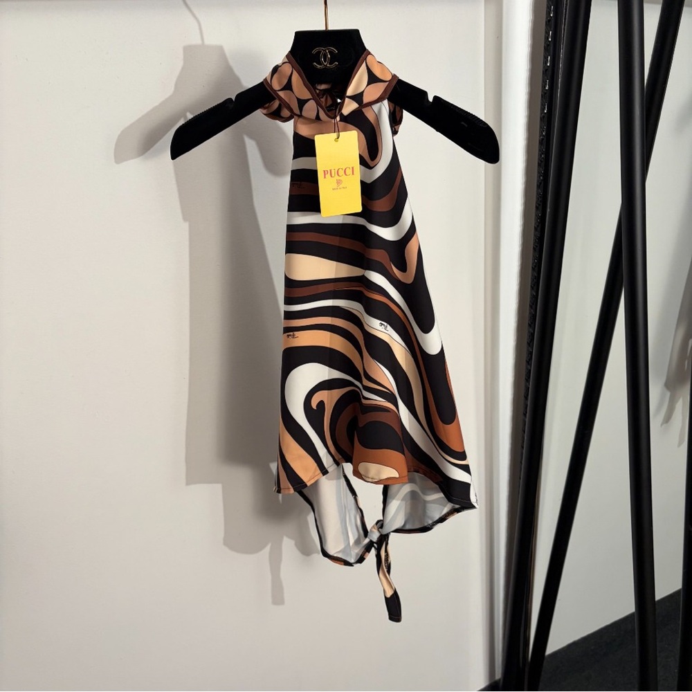 Emilio Pucci Brown, Black & Cream Swirl Halter Crop Top
